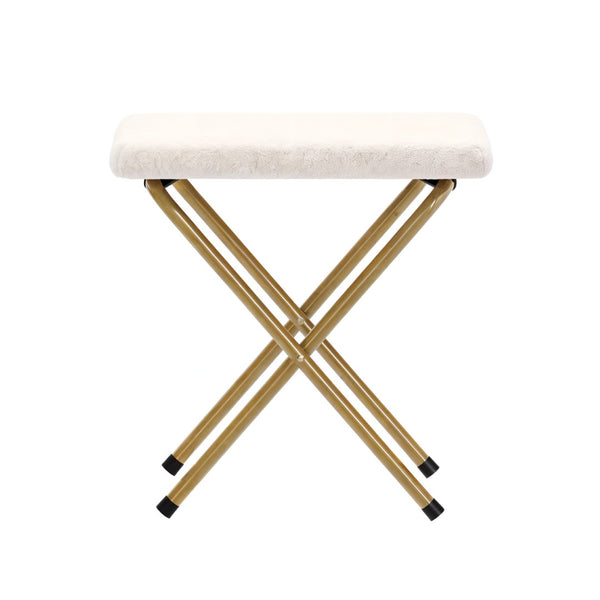 English Elm Archer Oversized Folding Saucer Chair with Ottoman - Plush Faux Fur Comfort for Home & Dorm Use Ivory Faux Shearling Fabric/Soft Gold Frame FV-FSC-027-FR-IV-SGD-GG