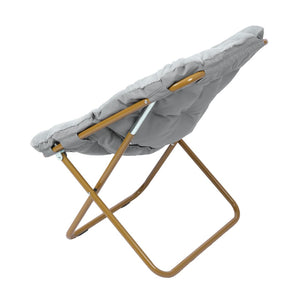 English Elm Archer 28" Oversized Faux Fur Saucer Chair - Stylish, Portable Comfort for Dorms and Living Spaces Gray Fabric/Soft Gold Frame FV-FSC-027-GY-SGD-GG