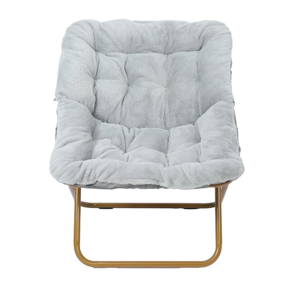 English Elm Archer 28" Oversized Faux Fur Saucer Chair - Stylish, Portable Comfort for Dorms and Living Spaces Gray Fabric/Soft Gold Frame FV-FSC-027-GY-SGD-GG