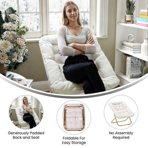 English Elm Archer 28" Oversized Faux Fur Saucer Chair - Stylish, Portable Comfort for Dorms and Living Spaces Ivory Faux Shearling Fabric/Soft Gold Frame FV-FSC-027-IV-SGD-GG