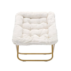English Elm Archer 28" Oversized Faux Fur Saucer Chair - Stylish, Portable Comfort for Dorms and Living Spaces Ivory Faux Shearling Fabric/Soft Gold Frame FV-FSC-027-IV-SGD-GG
