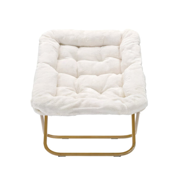 English Elm Archer 28" Oversized Faux Fur Saucer Chair - Stylish, Portable Comfort for Dorms and Living Spaces Ivory Faux Shearling Fabric/Soft Gold Frame FV-FSC-027-IV-SGD-GG