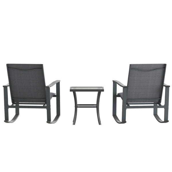 English Elm Brazos 3-Piece Outdoor Rocking Chair Bistro Set with Flex Comfort Fabric and Durable Steel Frame Table Black FV-FSC-2315-BLK-GG