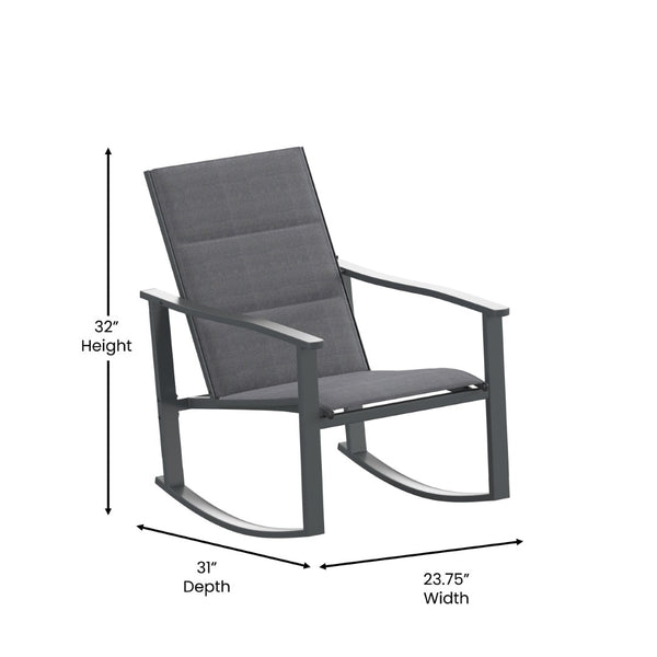 English Elm Brazos 3-Piece Outdoor Rocking Chair Bistro Set with Flex Comfort Fabric and Durable Steel Frame Table Black FV-FSC-2315-BLK-GG
