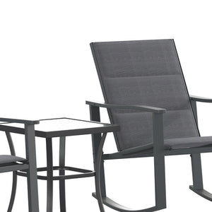 English Elm Brazos 3-Piece Outdoor Rocking Chair Bistro Set with Flex Comfort Fabric and Durable Steel Frame Table Black FV-FSC-2315-BLK-GG