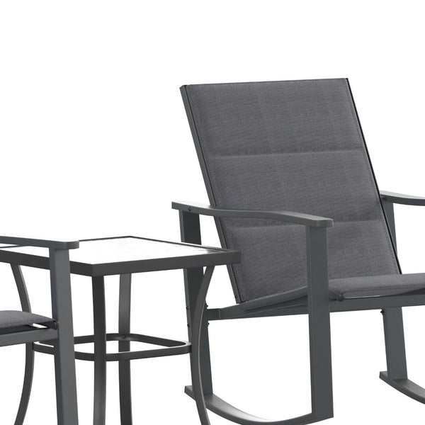English Elm Brazos 3-Piece Outdoor Rocking Chair Bistro Set with Flex Comfort Fabric and Durable Steel Frame Table Black FV-FSC-2315-BLK-GG