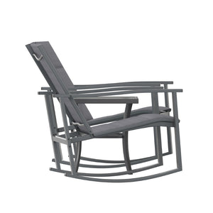 English Elm Brazos 3-Piece Outdoor Rocking Chair Bistro Set with Flex Comfort Fabric and Durable Steel Frame Table Black FV-FSC-2315-BLK-GG