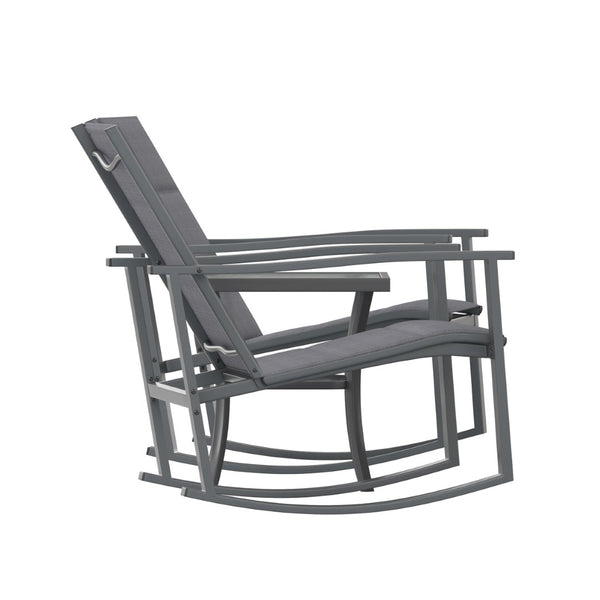 English Elm Brazos 3-Piece Outdoor Rocking Chair Bistro Set with Flex Comfort Fabric and Durable Steel Frame Table Black FV-FSC-2315-BLK-GG