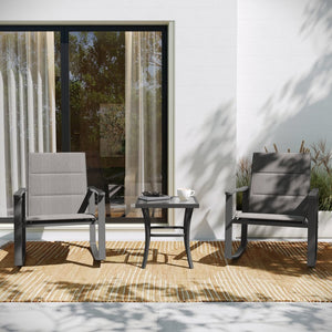 English Elm Brazos 3-Piece Outdoor Rocking Chair Bistro Set with Flex Comfort Fabric and Durable Steel Frame Table Gray FV-FSC-2315-GRY-GG