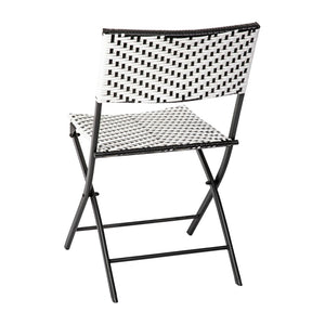 English Elm Rouen Three-Piece Foldable Bistro Set - Stylish Indoor/Outdoor PE Rattan with Durable Steel Frames Black & White FV-FWA085-BLK-WHT-GG