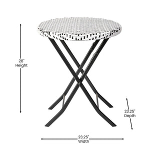 English Elm Rouen Three-Piece Foldable Bistro Set - Stylish Indoor/Outdoor PE Rattan with Durable Steel Frames Black & White FV-FWA085-BLK-WHT-GG