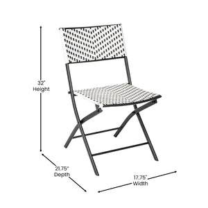 English Elm Rouen Three-Piece Foldable Bistro Set - Stylish Indoor/Outdoor PE Rattan with Durable Steel Frames Black & White FV-FWA085-BLK-WHT-GG