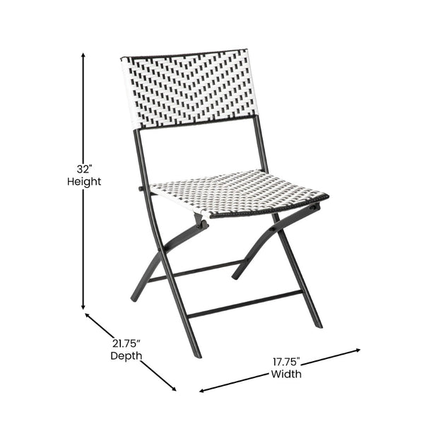 English Elm Rouen Three-Piece Foldable Bistro Set - Stylish Indoor/Outdoor PE Rattan with Durable Steel Frames Black & White FV-FWA085-BLK-WHT-GG