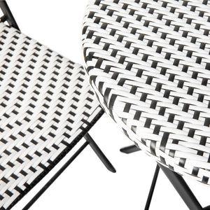 English Elm Rouen Three-Piece Foldable Bistro Set - Stylish Indoor/Outdoor PE Rattan with Durable Steel Frames Black & White FV-FWA085-BLK-WHT-GG