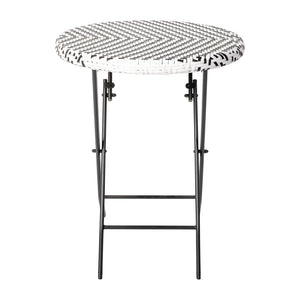 English Elm Rouen Three-Piece Foldable Bistro Set - Stylish Indoor/Outdoor PE Rattan with Durable Steel Frames Black & White FV-FWA085-BLK-WHT-GG