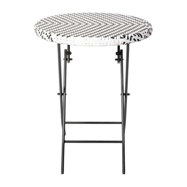 English Elm Rouen Three-Piece Foldable Bistro Set - Stylish Indoor/Outdoor PE Rattan with Durable Steel Frames Black & White FV-FWA085-BLK-WHT-GG