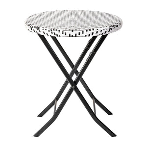 English Elm Rouen Three-Piece Foldable Bistro Set - Stylish Indoor/Outdoor PE Rattan with Durable Steel Frames Black & White FV-FWA085-BLK-WHT-GG