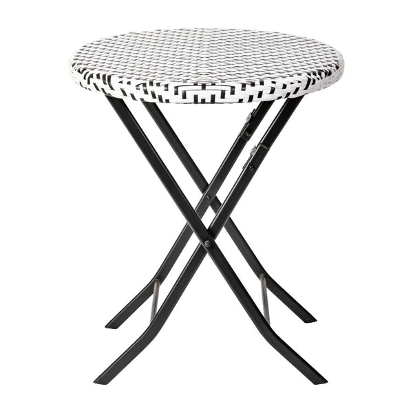 English Elm Rouen Three-Piece Foldable Bistro Set - Stylish Indoor/Outdoor PE Rattan with Durable Steel Frames Black & White FV-FWA085-BLK-WHT-GG