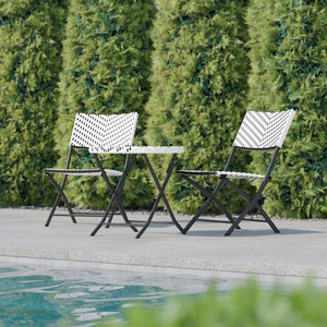 English Elm Rouen Three-Piece Foldable Bistro Set - Stylish Indoor/Outdoor PE Rattan with Durable Steel Frames Black & White FV-FWA085-BLK-WHT-GG