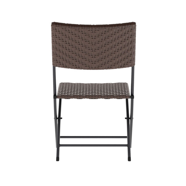 English Elm Rouen Three-Piece Foldable Bistro Set - Stylish Indoor/Outdoor PE Rattan with Durable Steel Frames Brown FV-FWA085-BRN-BLK-GG