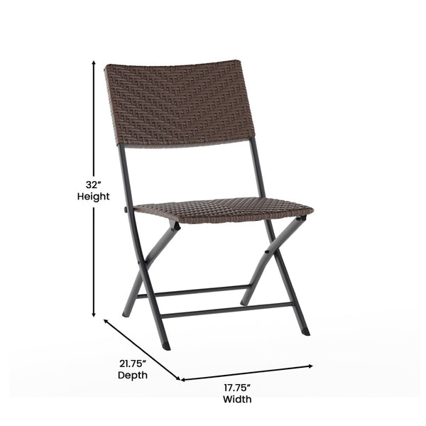 English Elm Rouen Three-Piece Foldable Bistro Set - Stylish Indoor/Outdoor PE Rattan with Durable Steel Frames Brown FV-FWA085-BRN-BLK-GG