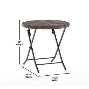 English Elm Rouen Three-Piece Foldable Bistro Set - Stylish Indoor/Outdoor PE Rattan with Durable Steel Frames Brown FV-FWA085-BRN-BLK-GG