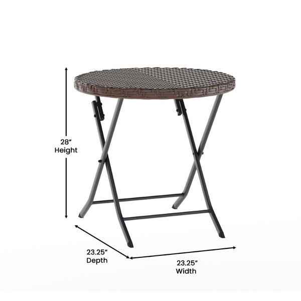 English Elm Rouen Three-Piece Foldable Bistro Set - Stylish Indoor/Outdoor PE Rattan with Durable Steel Frames Brown FV-FWA085-BRN-BLK-GG