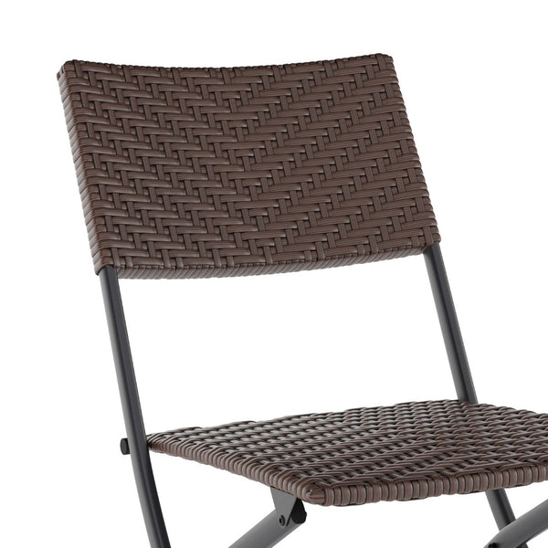 English Elm Rouen Three-Piece Foldable Bistro Set - Stylish Indoor/Outdoor PE Rattan with Durable Steel Frames Brown FV-FWA085-BRN-BLK-GG