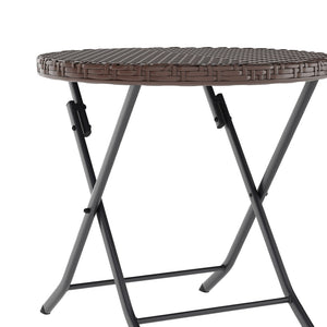 English Elm Rouen Three-Piece Foldable Bistro Set - Stylish Indoor/Outdoor PE Rattan with Durable Steel Frames Brown FV-FWA085-BRN-BLK-GG