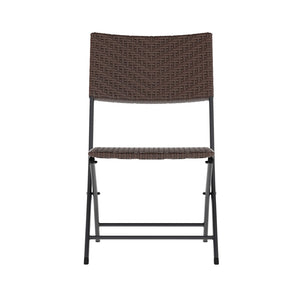 English Elm Rouen Three-Piece Foldable Bistro Set - Stylish Indoor/Outdoor PE Rattan with Durable Steel Frames Brown FV-FWA085-BRN-BLK-GG