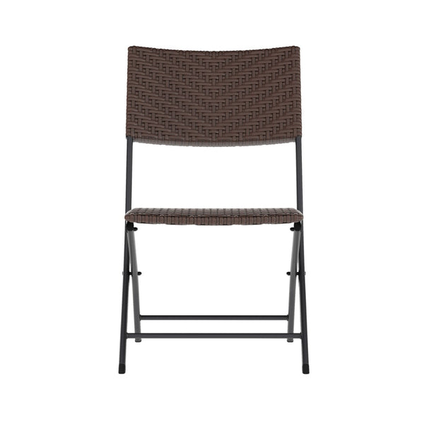 English Elm Rouen Three-Piece Foldable Bistro Set - Stylish Indoor/Outdoor PE Rattan with Durable Steel Frames Brown FV-FWA085-BRN-BLK-GG