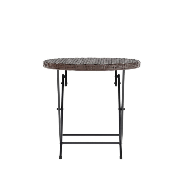 English Elm Rouen Three-Piece Foldable Bistro Set - Stylish Indoor/Outdoor PE Rattan with Durable Steel Frames Brown FV-FWA085-BRN-BLK-GG