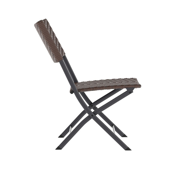 English Elm Rouen Three-Piece Foldable Bistro Set - Stylish Indoor/Outdoor PE Rattan with Durable Steel Frames Brown FV-FWA085-BRN-BLK-GG