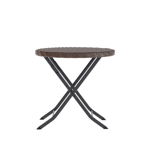 English Elm Rouen Three-Piece Foldable Bistro Set - Stylish Indoor/Outdoor PE Rattan with Durable Steel Frames Brown FV-FWA085-BRN-BLK-GG