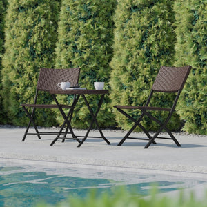 English Elm Rouen Three-Piece Foldable Bistro Set - Stylish Indoor/Outdoor PE Rattan with Durable Steel Frames Brown FV-FWA085-BRN-BLK-GG
