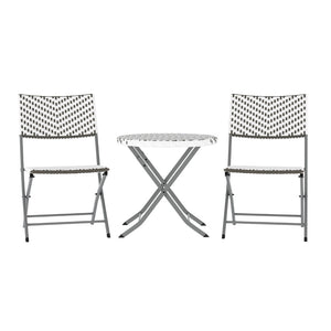 English Elm Rouen Three-Piece Foldable Bistro Set - Stylish Indoor/Outdoor PE Rattan with Durable Steel Frames Gray & White FV-FWA085-GRYWHT-GRY-GG