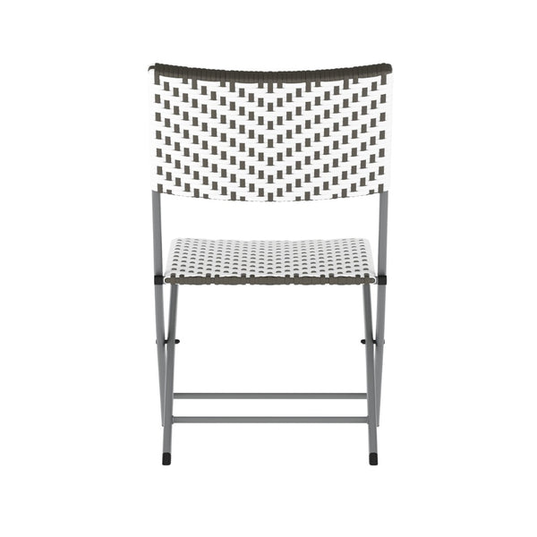 English Elm Rouen Three-Piece Foldable Bistro Set - Stylish Indoor/Outdoor PE Rattan with Durable Steel Frames Gray & White FV-FWA085-GRYWHT-GRY-GG