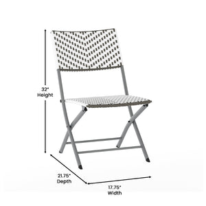 English Elm Rouen Three-Piece Foldable Bistro Set - Stylish Indoor/Outdoor PE Rattan with Durable Steel Frames Gray & White FV-FWA085-GRYWHT-GRY-GG