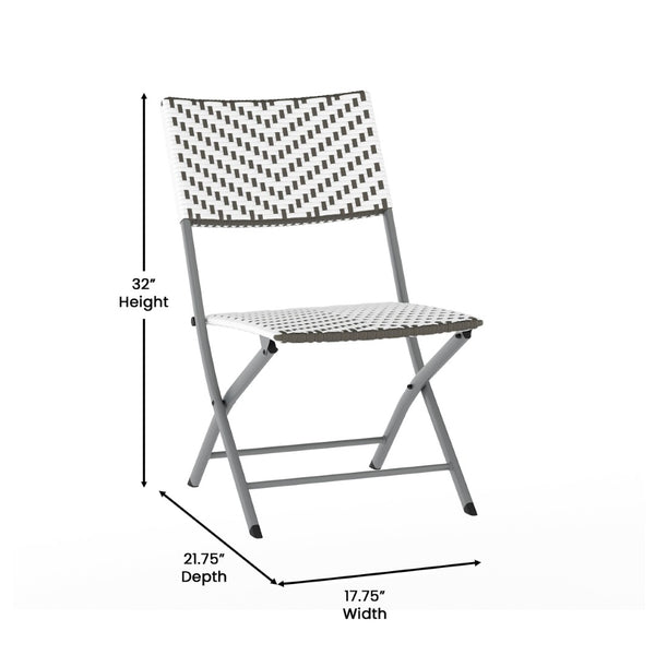 English Elm Rouen Three-Piece Foldable Bistro Set - Stylish Indoor/Outdoor PE Rattan with Durable Steel Frames Gray & White FV-FWA085-GRYWHT-GRY-GG