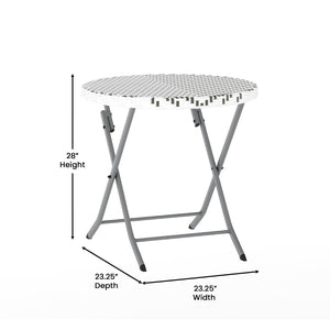 English Elm Rouen Three-Piece Foldable Bistro Set - Stylish Indoor/Outdoor PE Rattan with Durable Steel Frames Gray & White FV-FWA085-GRYWHT-GRY-GG