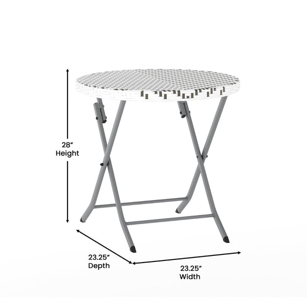 English Elm Rouen Three-Piece Foldable Bistro Set - Stylish Indoor/Outdoor PE Rattan with Durable Steel Frames Gray & White FV-FWA085-GRYWHT-GRY-GG