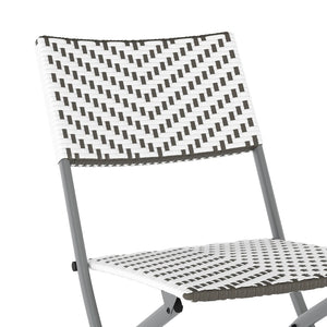 English Elm Rouen Three-Piece Foldable Bistro Set - Stylish Indoor/Outdoor PE Rattan with Durable Steel Frames Gray & White FV-FWA085-GRYWHT-GRY-GG