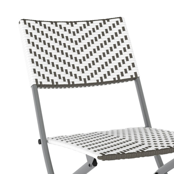 English Elm Rouen Three-Piece Foldable Bistro Set - Stylish Indoor/Outdoor PE Rattan with Durable Steel Frames Gray & White FV-FWA085-GRYWHT-GRY-GG