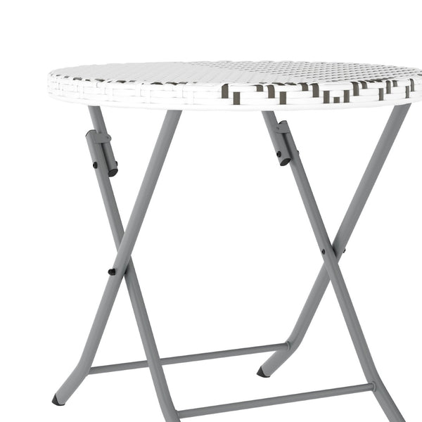 English Elm Rouen Three-Piece Foldable Bistro Set - Stylish Indoor/Outdoor PE Rattan with Durable Steel Frames Gray & White FV-FWA085-GRYWHT-GRY-GG