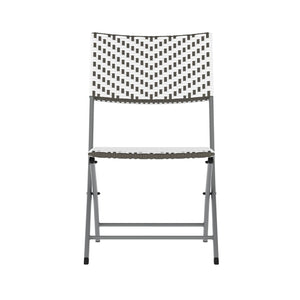English Elm Rouen Three-Piece Foldable Bistro Set - Stylish Indoor/Outdoor PE Rattan with Durable Steel Frames Gray & White FV-FWA085-GRYWHT-GRY-GG