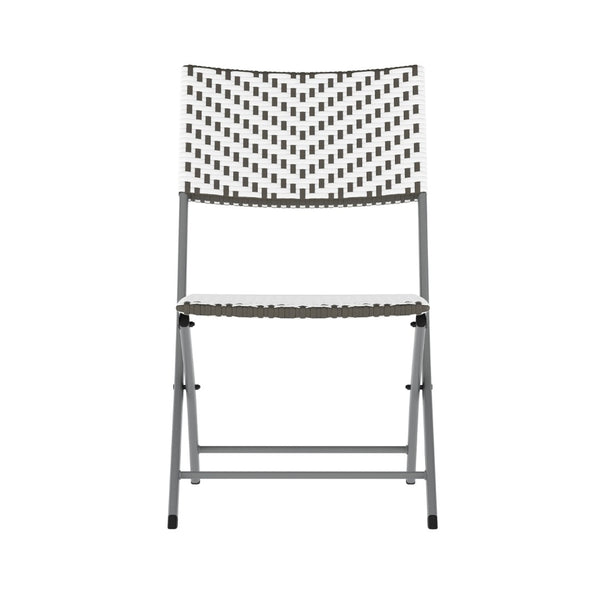 English Elm Rouen Three-Piece Foldable Bistro Set - Stylish Indoor/Outdoor PE Rattan with Durable Steel Frames Gray & White FV-FWA085-GRYWHT-GRY-GG