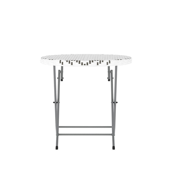 English Elm Rouen Three-Piece Foldable Bistro Set - Stylish Indoor/Outdoor PE Rattan with Durable Steel Frames Gray & White FV-FWA085-GRYWHT-GRY-GG
