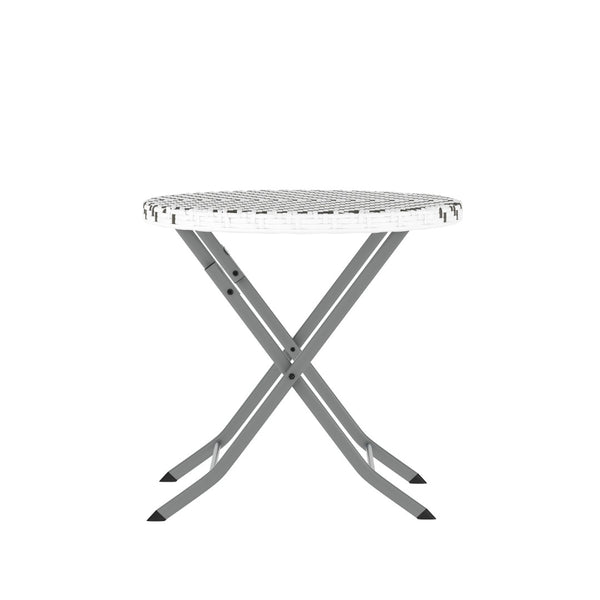 English Elm Rouen Three-Piece Foldable Bistro Set - Stylish Indoor/Outdoor PE Rattan with Durable Steel Frames Gray & White FV-FWA085-GRYWHT-GRY-GG