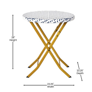 English Elm Rouen Three-Piece Foldable Bistro Set - Stylish Indoor/Outdoor PE Rattan with Durable Steel Frames Navy & White FV-FWA085-NVY-WHT-GG