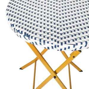 English Elm Rouen Three-Piece Foldable Bistro Set - Stylish Indoor/Outdoor PE Rattan with Durable Steel Frames Navy & White FV-FWA085-NVY-WHT-GG
